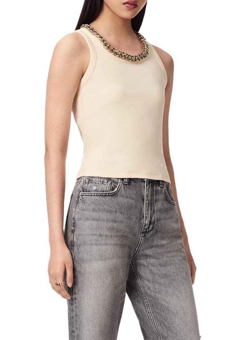 Lucy Chain Embellished Rib Knit Cotton Blend Tank, Alternate, color, MALLOW WHITE