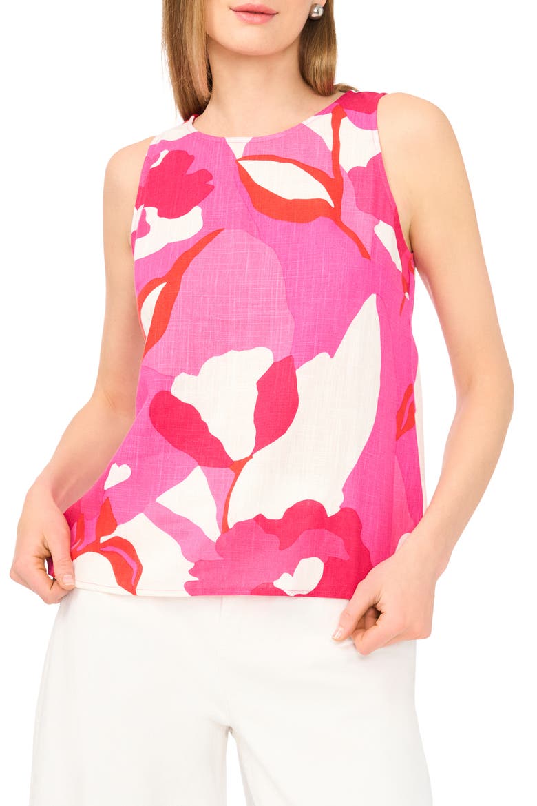 Floral Print Linen Tank, Main, color, NEW IVORY POPPY PRINT