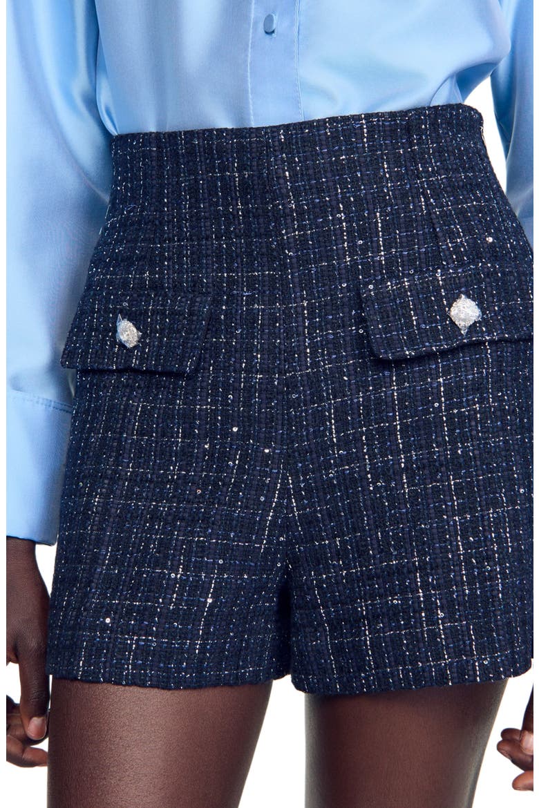 Decorative Tweed Shorts, Alternate, color, Blue