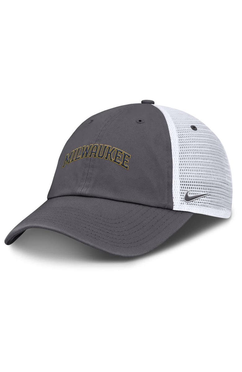 Nike Men's Nike Gray Milwaukee Brewers Wordmark Club Adjustable Trucker Hat, Main, color, Gray