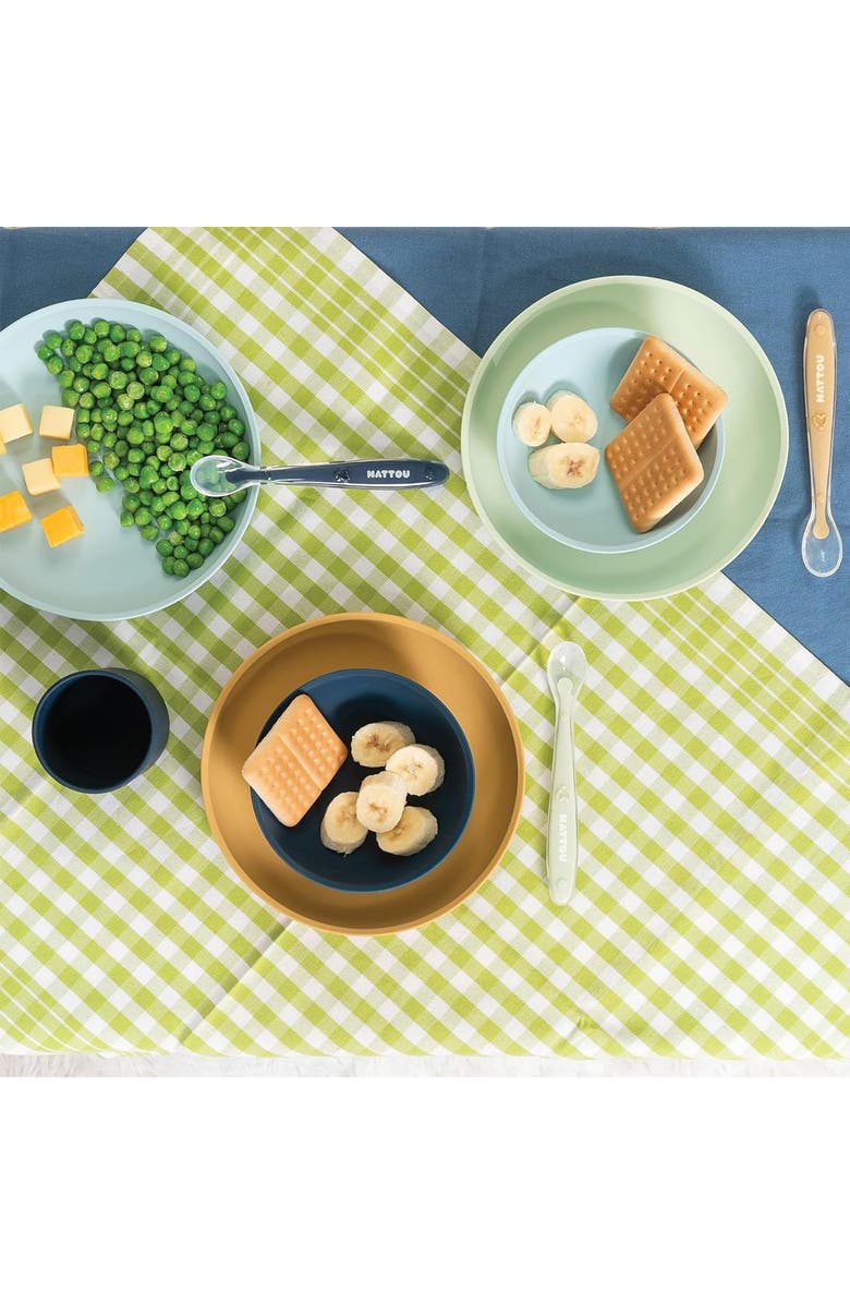 Nattou Kids' 4-Piece Dinner Set, Alternate, color, Sand/ Green