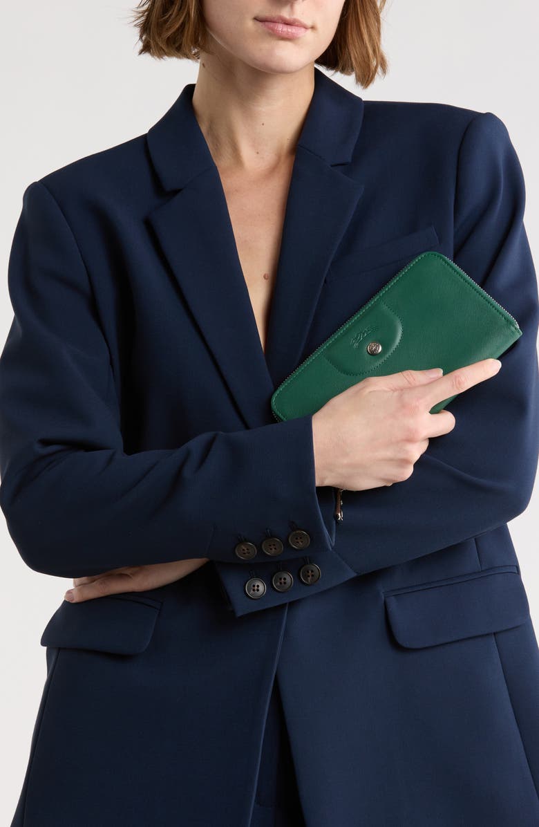 Longchamp Le Pilage Cuir Zip Wallet, Alternate, color, Emerald Green