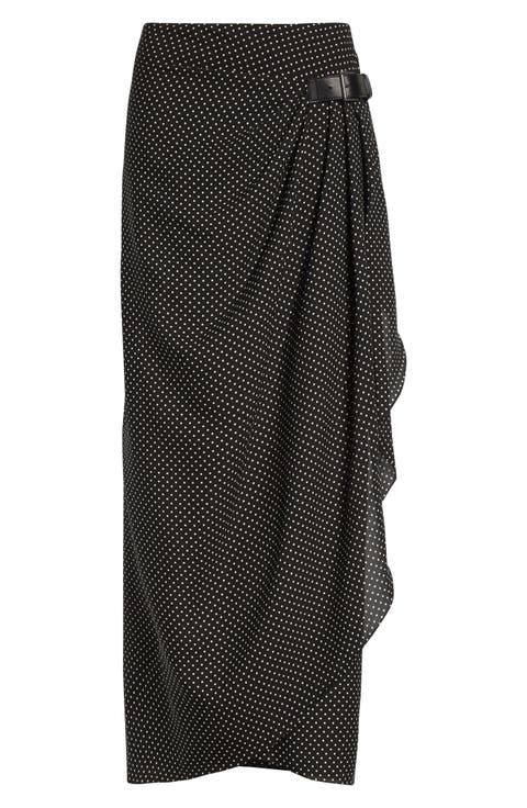 Polka Dot Silk Sable Faux Wrap Skirt