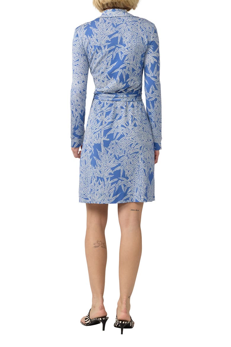 New Jeanne Leaf Print Long Sleeve Silk Wrap Dress, Alternate, color, FUJI DUSK BLUE