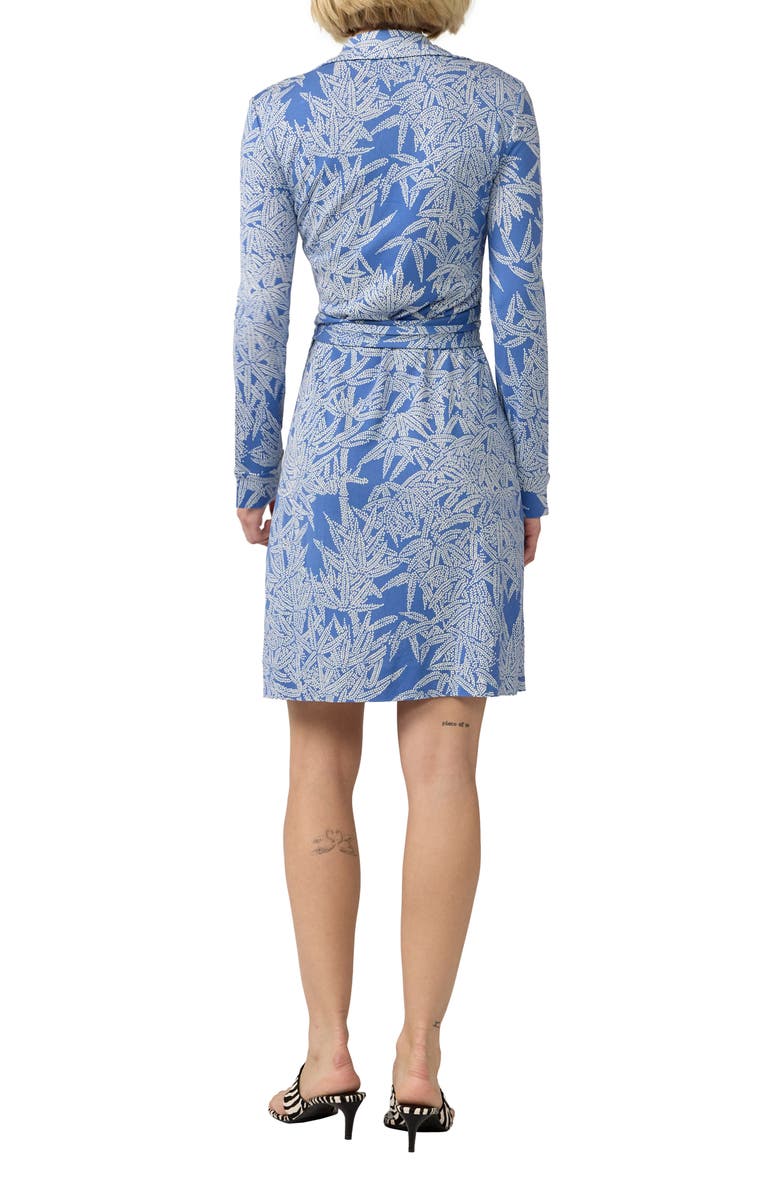 DVF New Jeanne Leaf Print Long Sleeve Silk Wrap Dress, Alternate, color, Fuji Dusk Blue