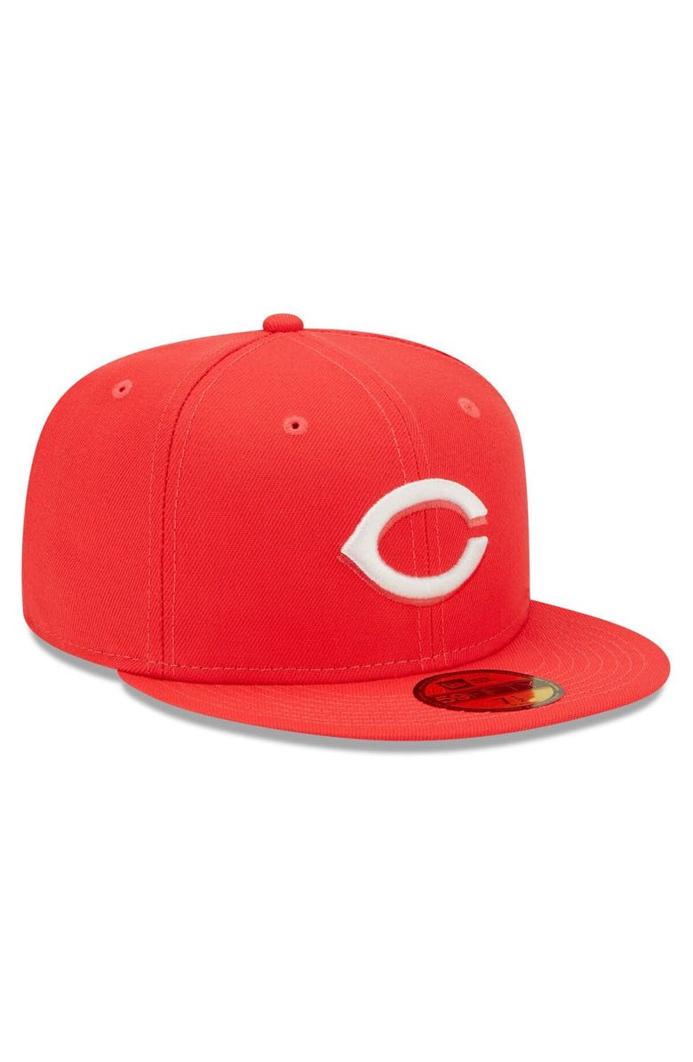New Era Men's New Era Red Cincinnati Reds Lava Highlighter Logo 59FIFTY Fitted Hat, Alternate, color, 