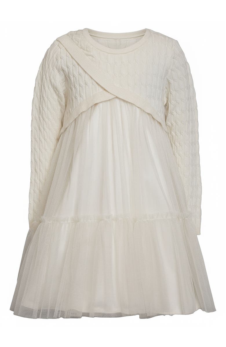 Iris & Ivy Kids' Mixed Media Long Sleeve Dress, Main, color, Ivory