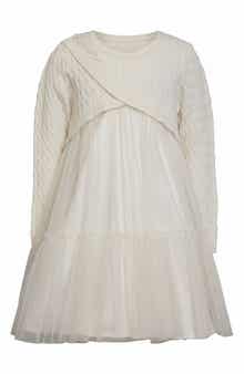 Kids' Mixed Media Long Sleeve Dress