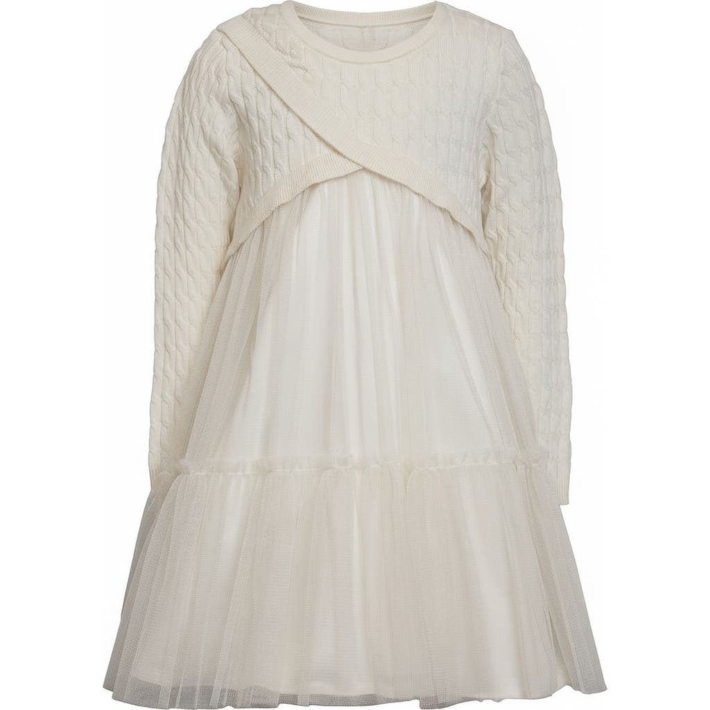 Iris & Ivy Kids' Mixed Media Long Sleeve Dress In White
