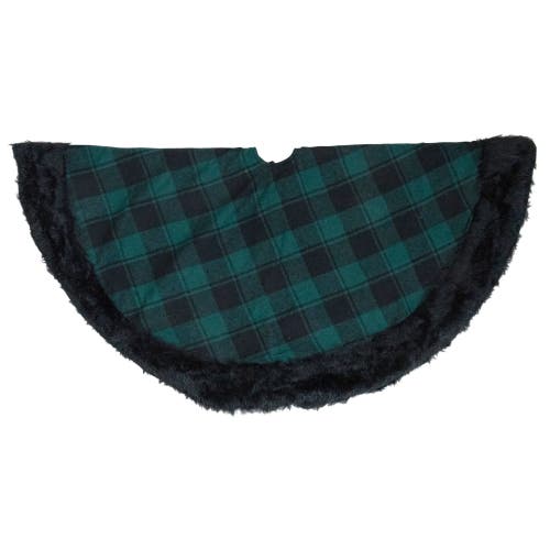 Northlight 48" Green And Black Plaid Christmas Tree Skirt With Faux Fur In Black