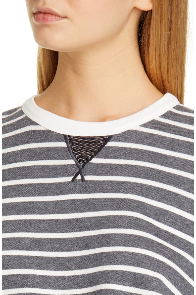 Monili Detail Stripe Cotton Sweatshirt, Alternate, color, CHARCOAL