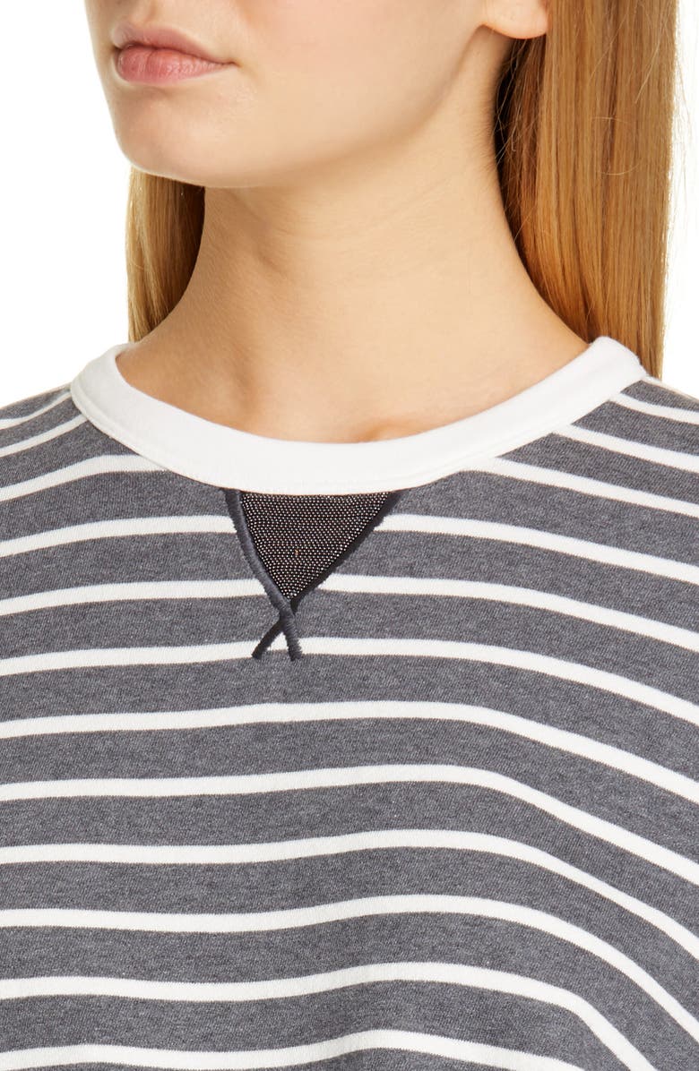 Brunello Cucinelli Monili Detail Stripe Cotton Sweatshirt, Alternate, color,