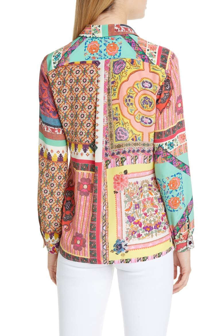 Floral Silk Shirt, Alternate, color, CORAL