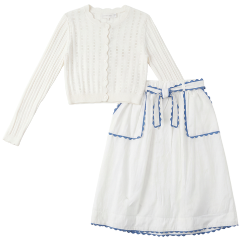 Contrast Trim Cardigan and Skirt Set (Big Kid)