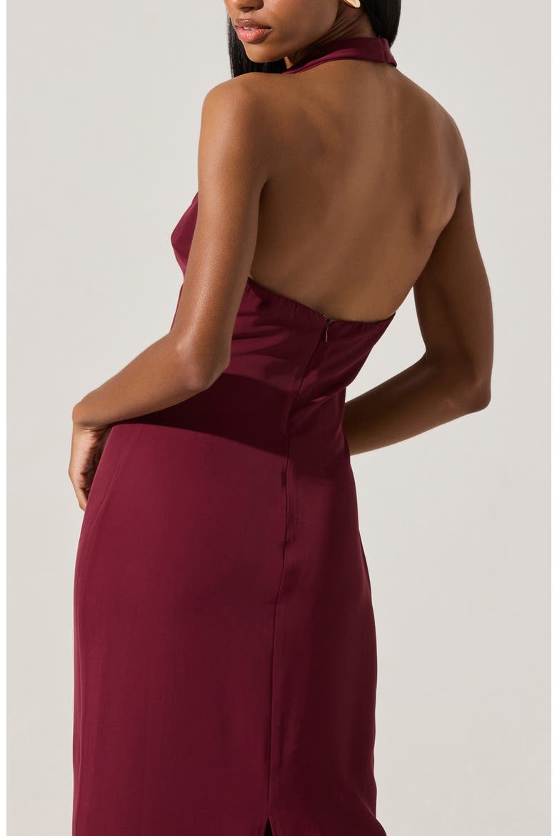 Alanna Metal Buckle Detail Halter Neck Dress, Alternate, color, WINE