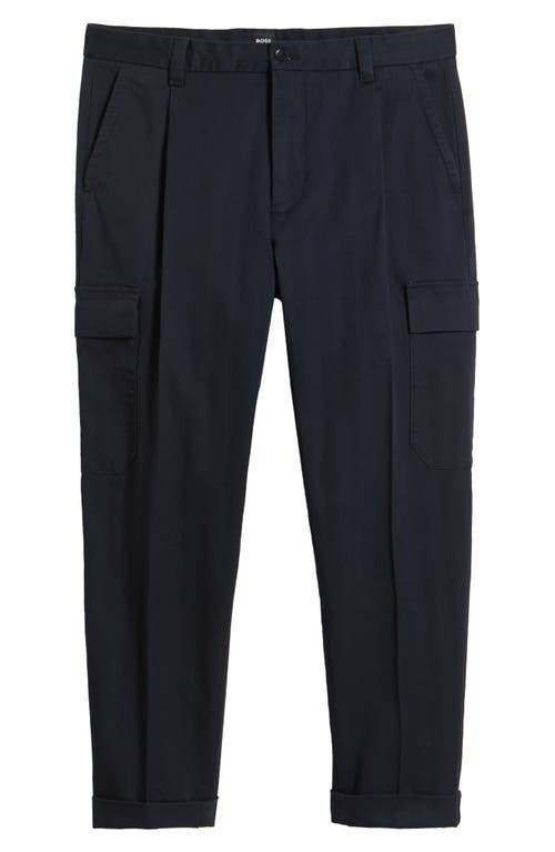 Shop Hugo Boss Boss Perin Pleated Tapered Leg Cargo Pants In Dark Blue