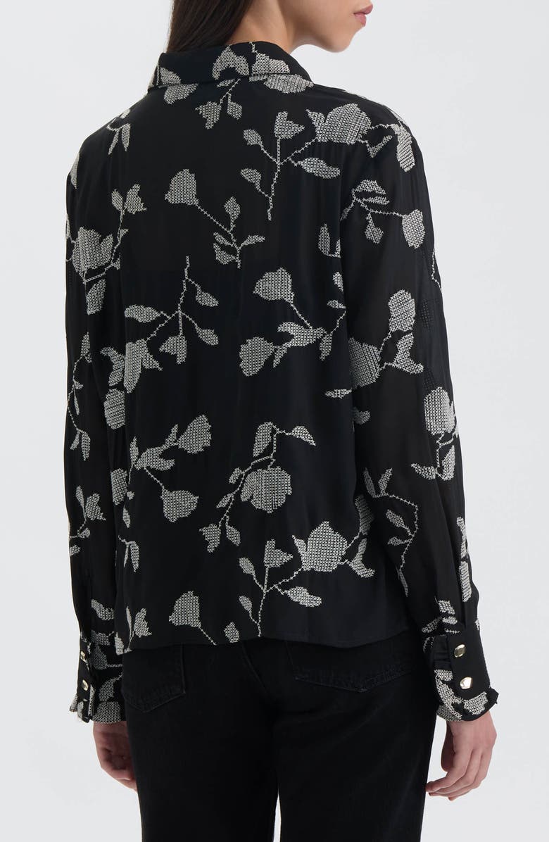 NVLT Embroidered Button-Up Shirt, Alternate, color, Black/ Cream