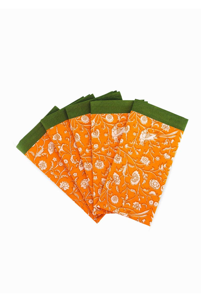 Birds of a Feather Blockprint Napkins - Set of 4, Alternate, color, Orange