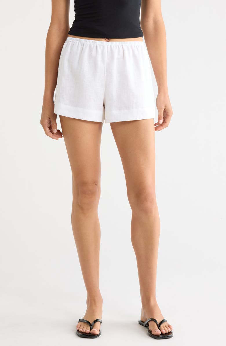Reformation Nora Linen Shorts, Main, color, White