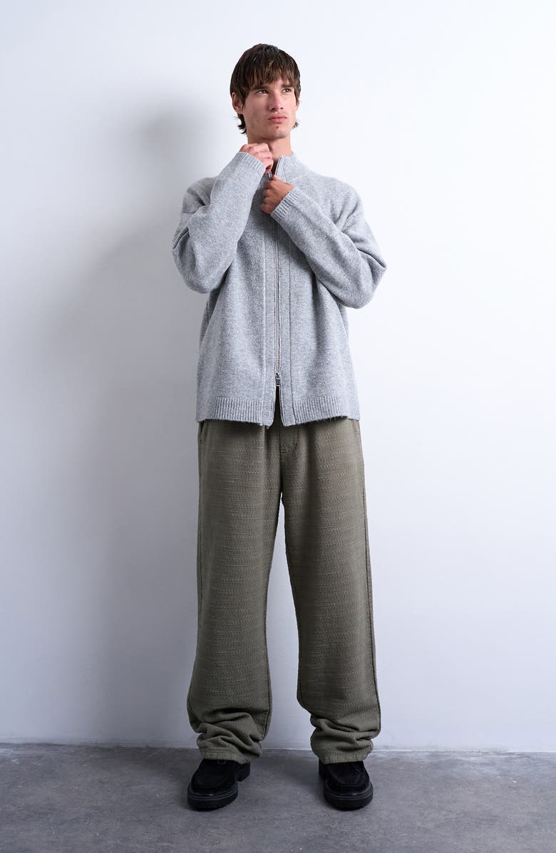 Topman Mock Neck Zip Cardigan, Alternate, color, Light Grey