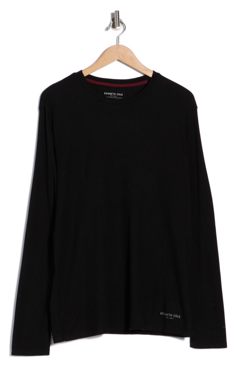 Kenneth Cole New York Long Sleeve Waffle Knit Sleep T-Shirt, Alternate, color, Black