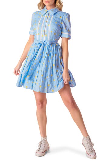Flying Tomato Floral Short Sleeve Fit & Flare Cotton Shirtdress