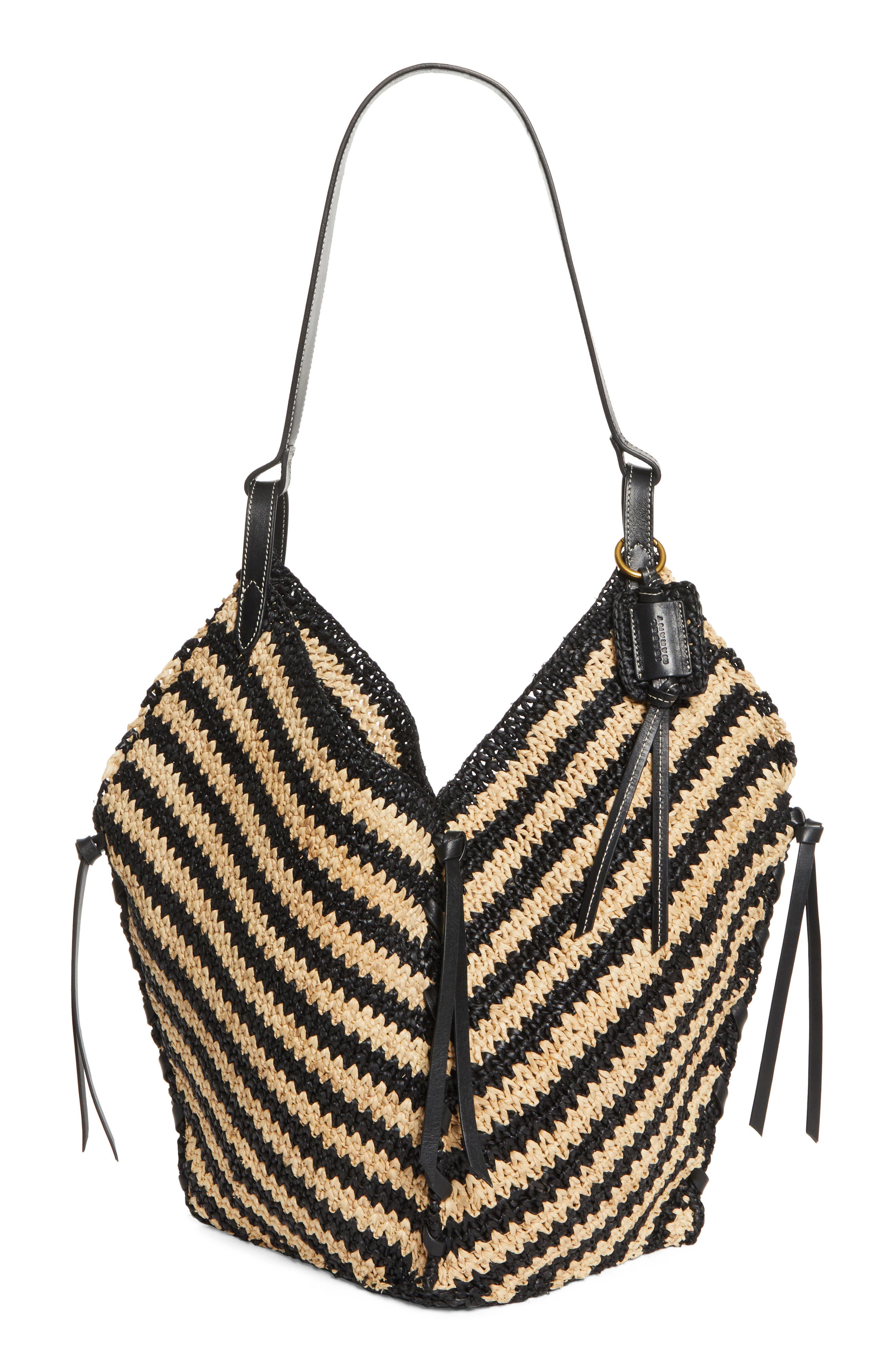 Isabel Marant Tampa Stripe Raffia Tote, Main, color, Black/ Natural
