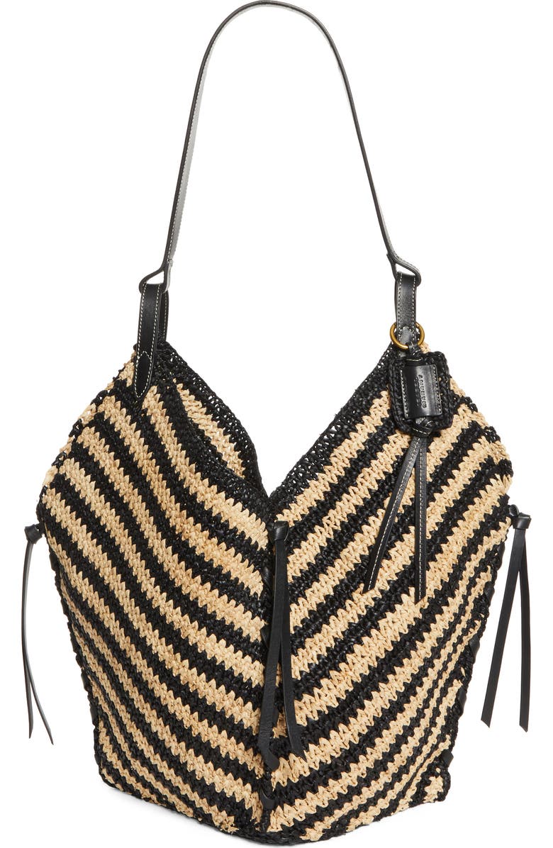 Isabel Marant Tampa Stripe Raffia Tote, Main, color, Black/ Natural