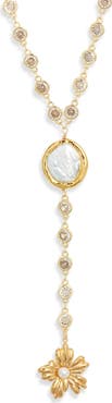 VIDAKUSH Hibiscus Freshwater Pearl Y-Necklace