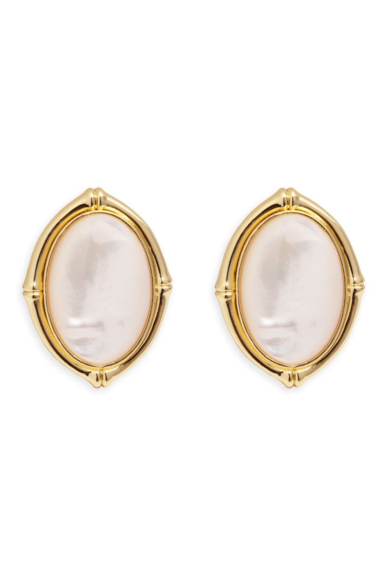 Mother-of-Pearl Shield Earrings, Main, color, GOLD