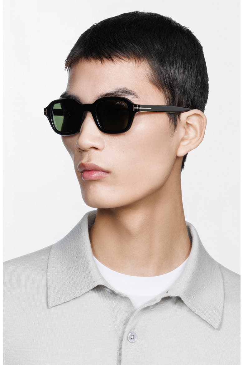 46mm Small Square Sunglasses, Alternate, color, BLACK YELLOW GOLD / GREEN