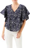 Karen Kane Flutter Sleeve V-Neck Cotton Top