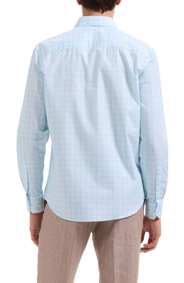 Bugatchi Julian Shaped Fit Check Cotton Button-Up Shirt, Alternate, color, Sea Spray