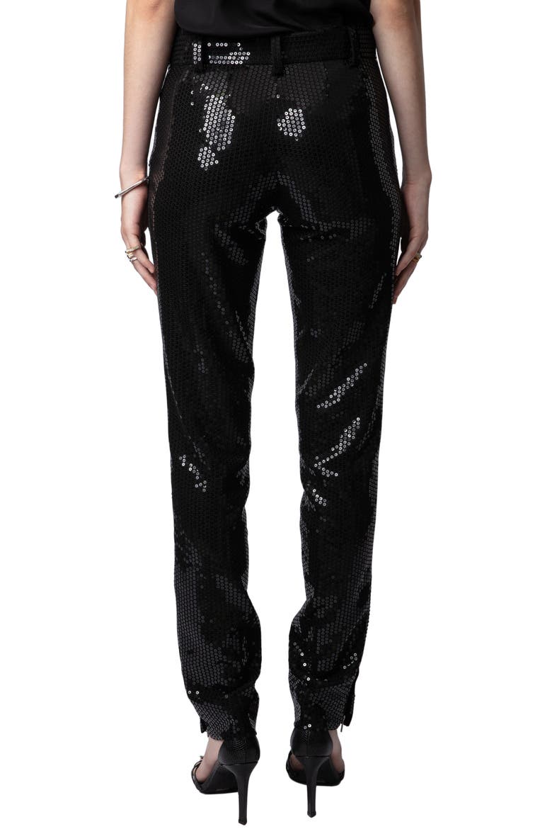 Prune Ankle Zip Sequin Straight Leg Pants, Alternate, color, NOIR