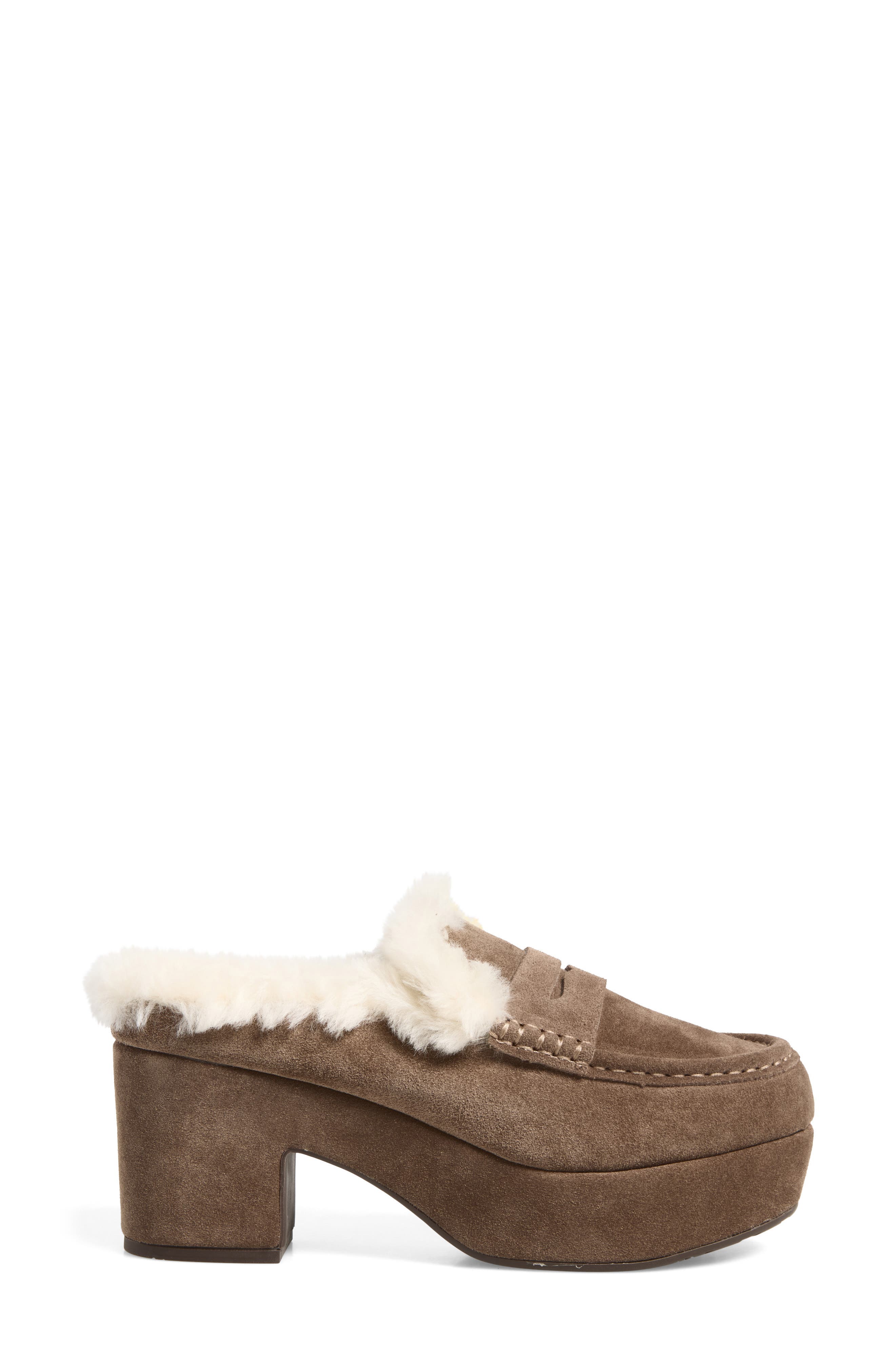 Genna Genuine Shearling Clog, Alternate, color, DARK TAUPE SUEDE