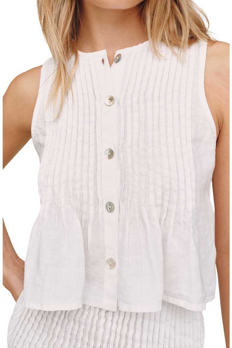 Pintuck Peplum Sleeveless Linen Shirt, Alternate, color, WHITE