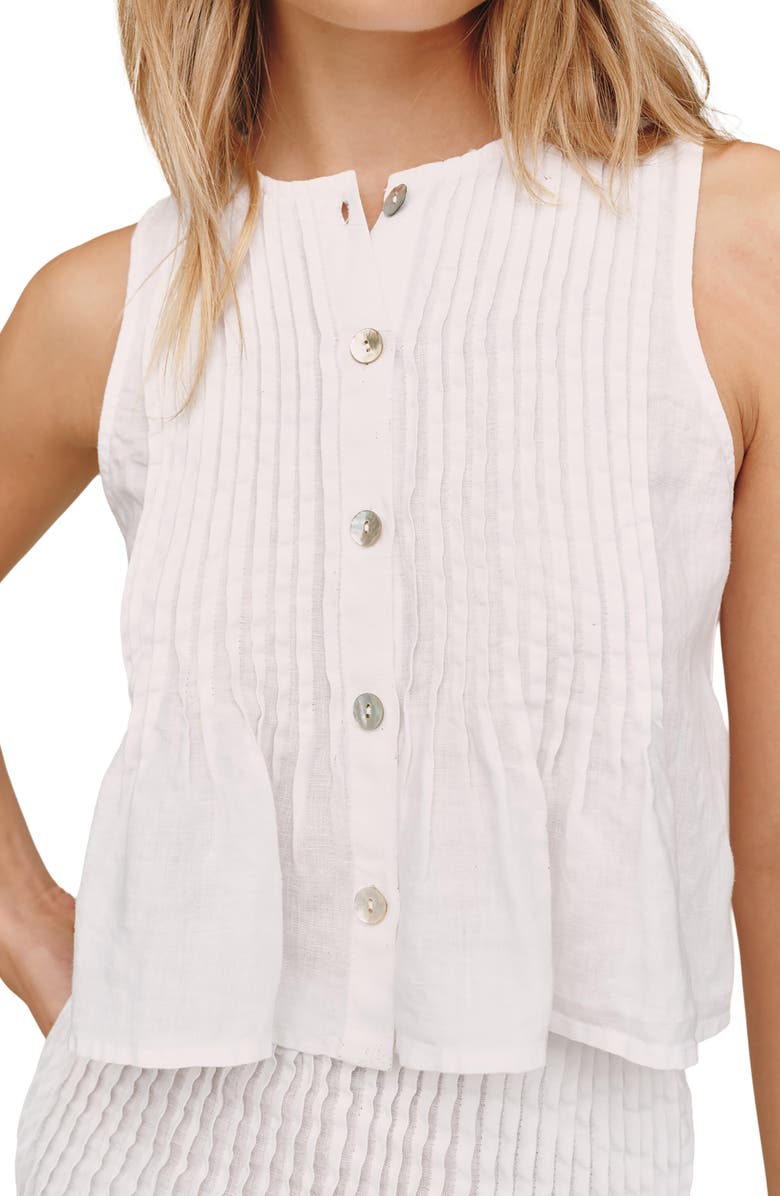 Bella Dahl Pintuck Peplum Sleeveless Linen Shirt, Alternate, color, White
