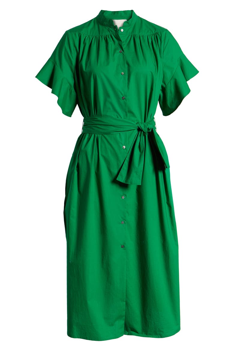 Ruffle Sleeve Tie Front Cotton Dress, Alternate, color, PALM GREEN