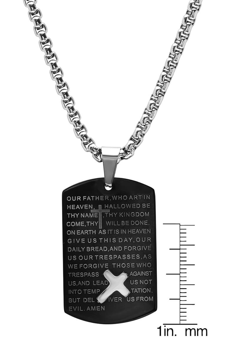 Men's Black IP Stainless Steel Lord's Prayer Dog Tag Pendant Necklace, Alternate, color, BLACK
