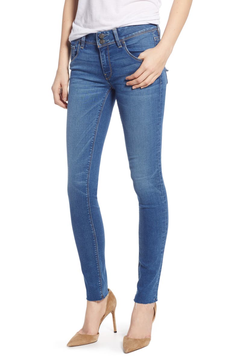 Hudson Jeans Collin Mid Rise Raw Hem Ankle Skinny Jeans, Main, color, 