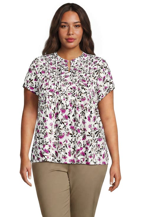 Plus Size Lightweight Jersey Button Pintuck Top