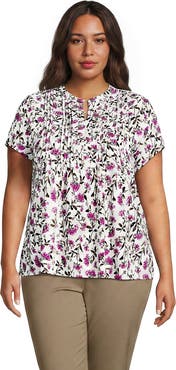 Lands' End Plus Size Lightweight Jersey Button Pintuck Top