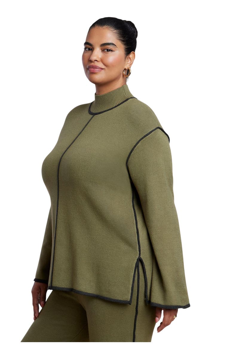 Tipping Detail Mock Neck Sweater, Main, color, OLIVE GREEN