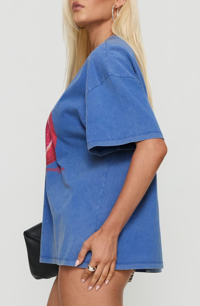 Princess Polly Linsay Pomegranate Oversize Cotton Graphic T-Shirt, Alternate, color, Blue / Pomegranate