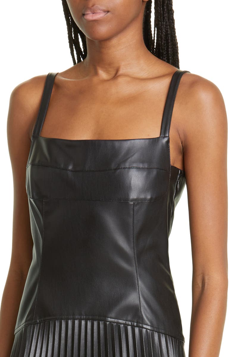 Proenza Schouler White Label Drop Waist Pleated Faux Leather Midi Dress, Alternate, color, 