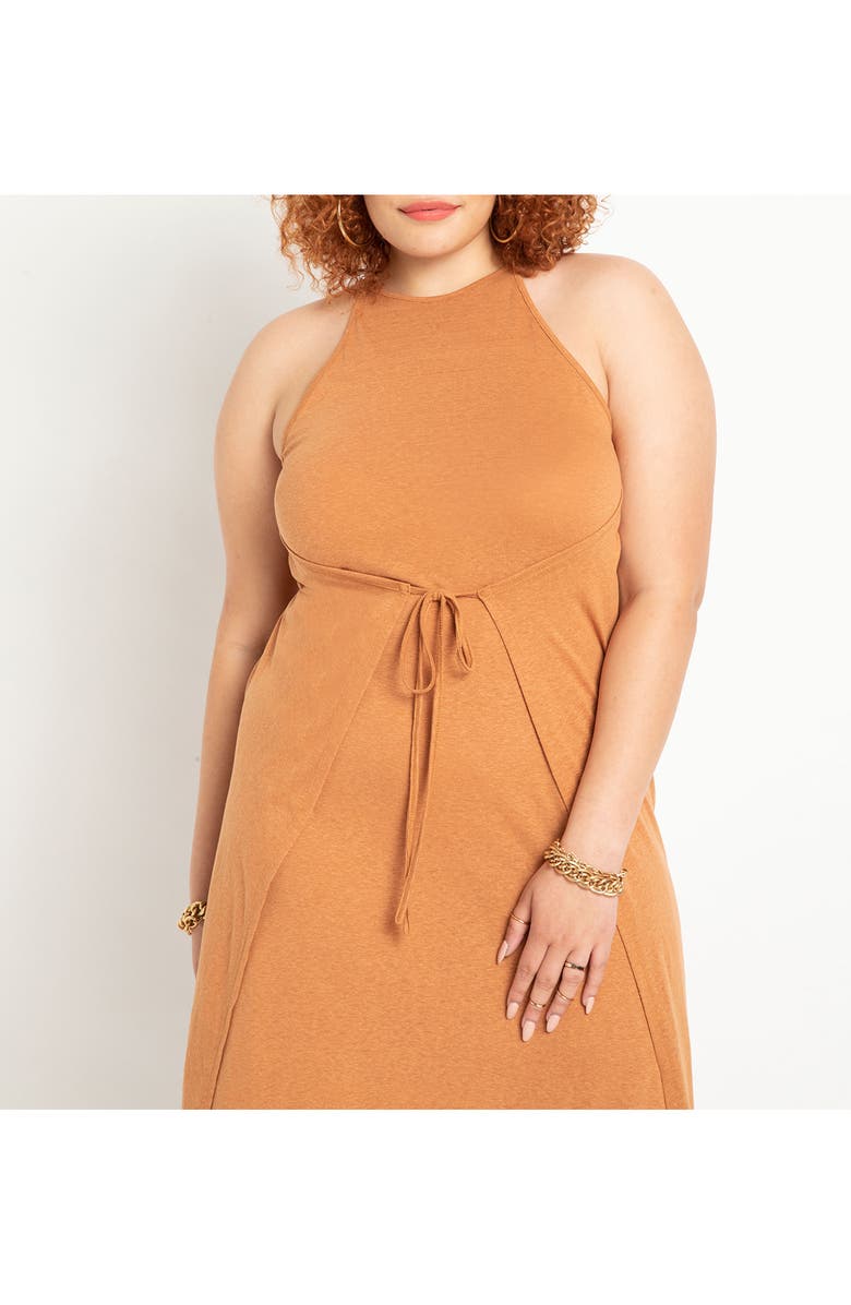 ELOQUII Wrap Front Linen Blend Knit Midi Dress, Alternate, color, 