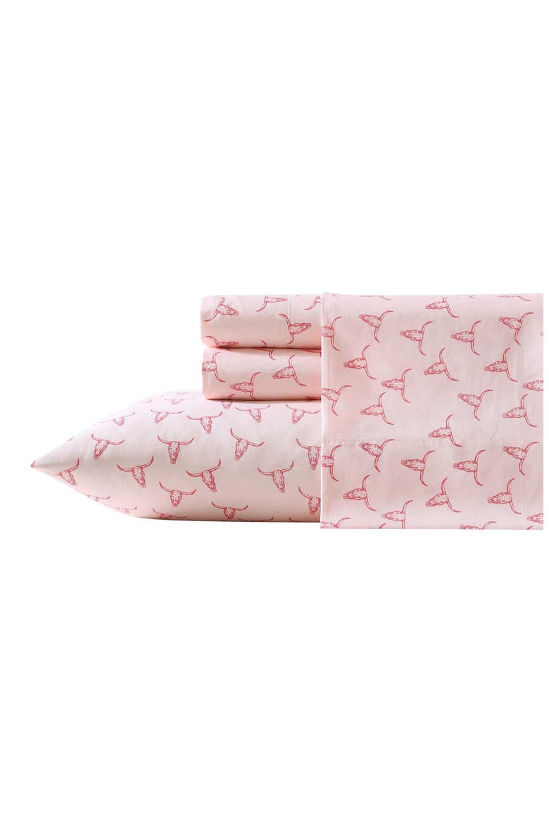 Steer Skull Print Microfiber Sheet Set, Main, color, LIGHT PINK