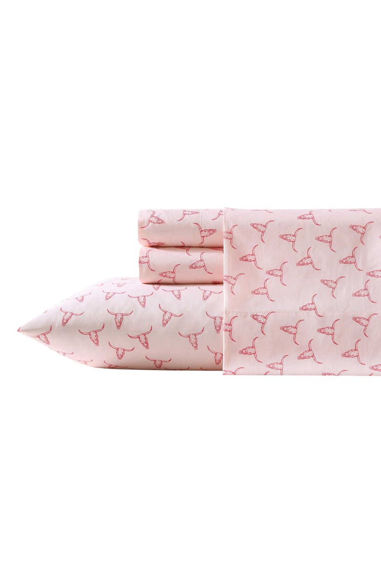Wrangler Steer Skull Print Microfiber Sheet Set, Main, color, Light Pink