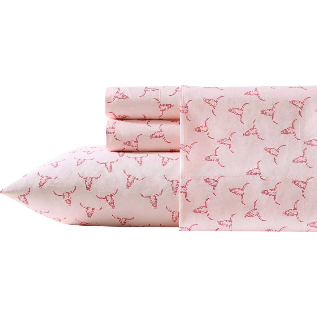 Wrangler Steer Skull Print Microfiber Sheet Set In Pink