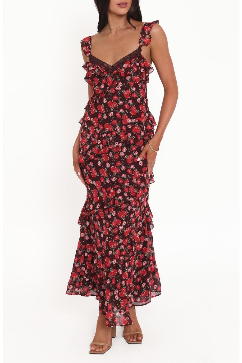 Virginia Floral Ruffle Maxi Dress, Main, color, BROWN FLORAL